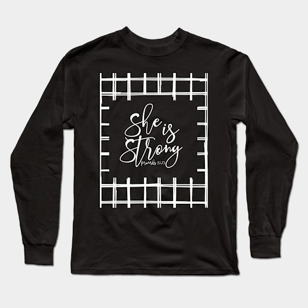 She Is Strong - White Long Sleeve T-Shirt by Lovelier By Mal